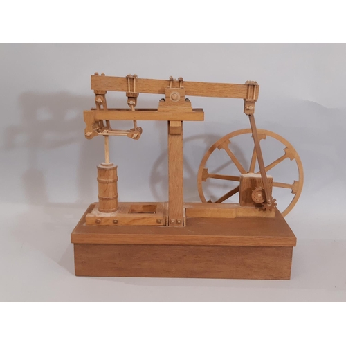 826 - 3 scratch built wooden models of early steam engines in teak including a stationary engine with arch... 