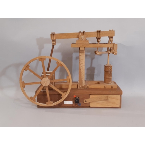 826 - 3 scratch built wooden models of early steam engines in teak including a stationary engine with arch... 