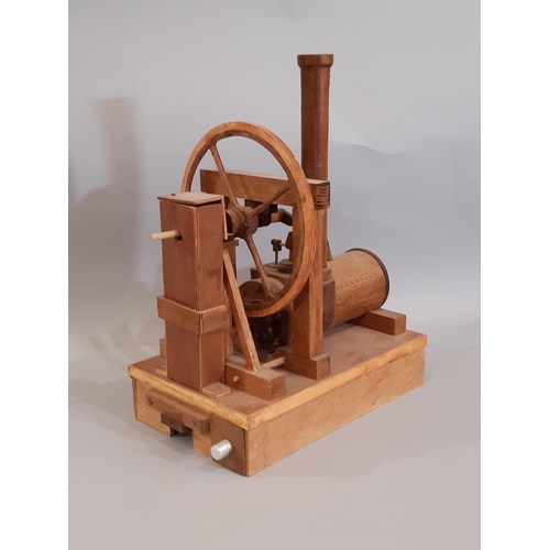 827 - 4 scratch-built wooden models of early steam engines in teak including two substantial stationary ho... 