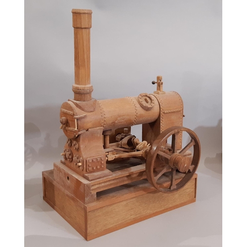 827 - 4 scratch-built wooden models of early steam engines in teak including two substantial stationary ho... 