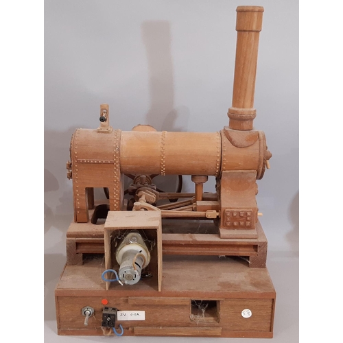 827 - 4 scratch-built wooden models of early steam engines in teak including two substantial stationary ho... 