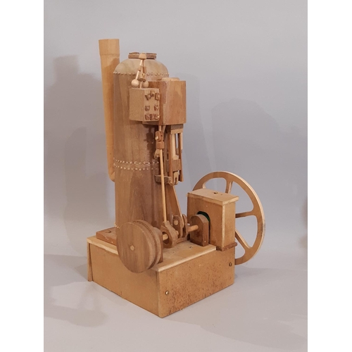 827 - 4 scratch-built wooden models of early steam engines in teak including two substantial stationary ho... 