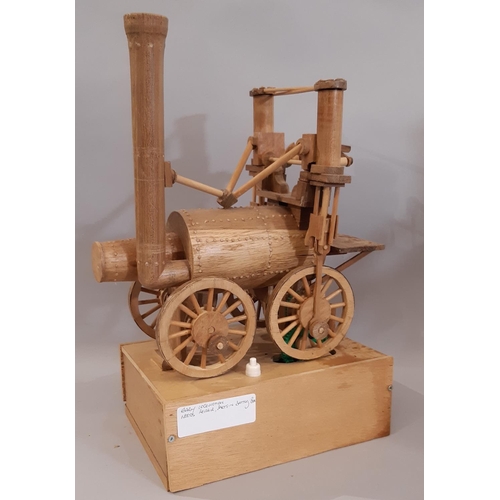 827 - 4 scratch-built wooden models of early steam engines in teak including two substantial stationary ho... 