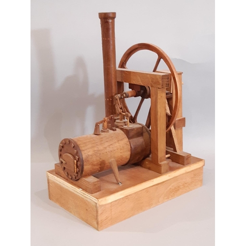 827 - 4 scratch-built wooden models of early steam engines in teak including two substantial stationary ho... 