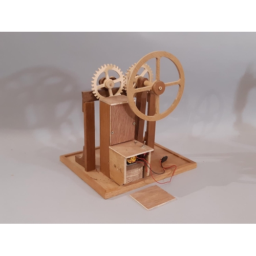 828 - Three scratch-built wooden stationary steam engines models including a vertical engine with flywheel... 