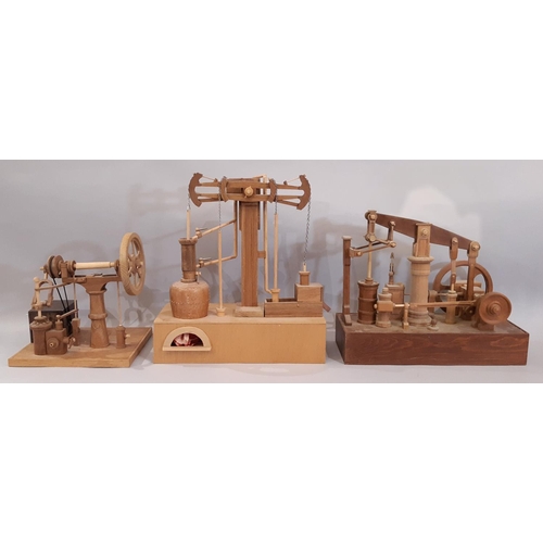 829 - 2 wooden scratch-built models of stationary beam  steam engines in teak including a pump engine in w... 