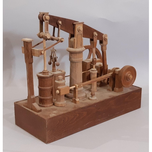 829 - 2 wooden scratch-built models of stationary beam  steam engines in teak including a pump engine in w... 