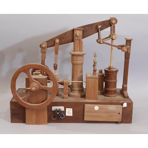 829 - 2 wooden scratch-built models of stationary beam  steam engines in teak including a pump engine in w... 