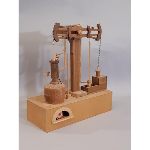 829 - 2 wooden scratch-built models of stationary beam  steam engines in teak including a pump engine in w... 