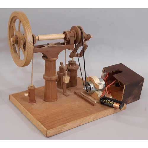 829 - 2 wooden scratch-built models of stationary beam  steam engines in teak including a pump engine in w... 