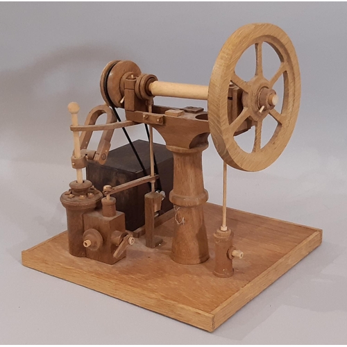 829 - 2 wooden scratch-built models of stationary beam  steam engines in teak including a pump engine in w... 