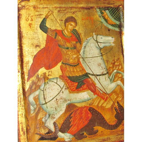 1684 - A Russian icon of St. George and the Dragon, late 19th-early 20th century, depicting the saint ridin... 