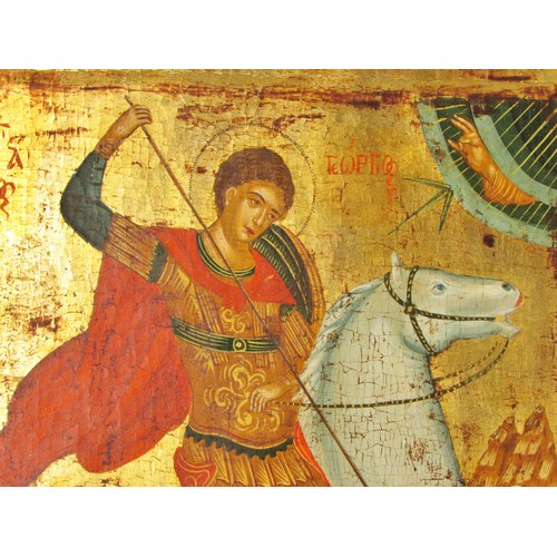 1684 - A Russian icon of St. George and the Dragon, late 19th-early 20th century, depicting the saint ridin... 