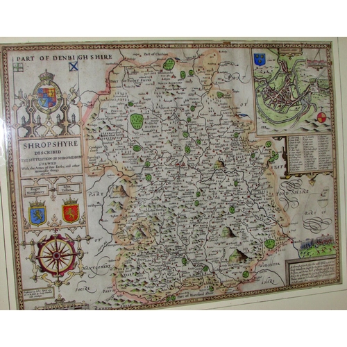 1690 - Map of Shropshire, Speed (John) (British, 1552-1629) - 'Shropshire, The Situation of Shrewsbury shew... 