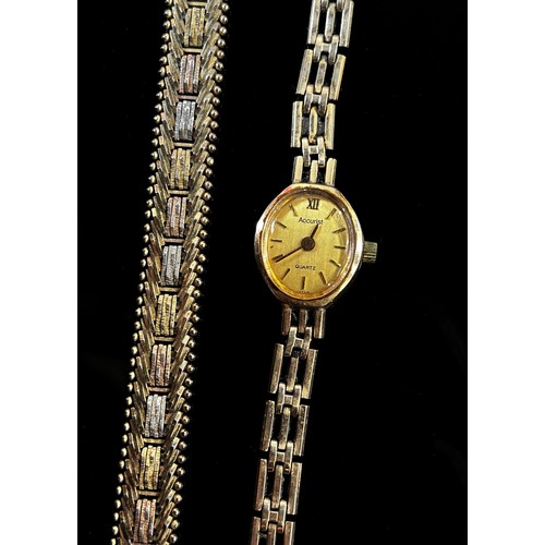 424 - Accurist, a lady’s 9ct yellow gold cased wristwatch together with an Italian silver gilt tri-colour ... 