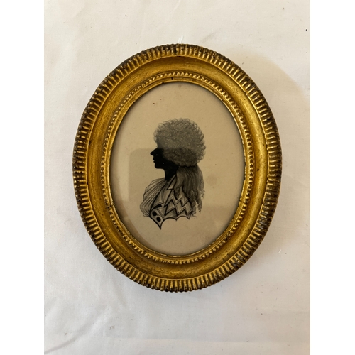 1701 - Style of Isabella Beetham - silhouette portrait of a lady in profile, 7.5 x 9.5 cm, in oval gilt fra... 