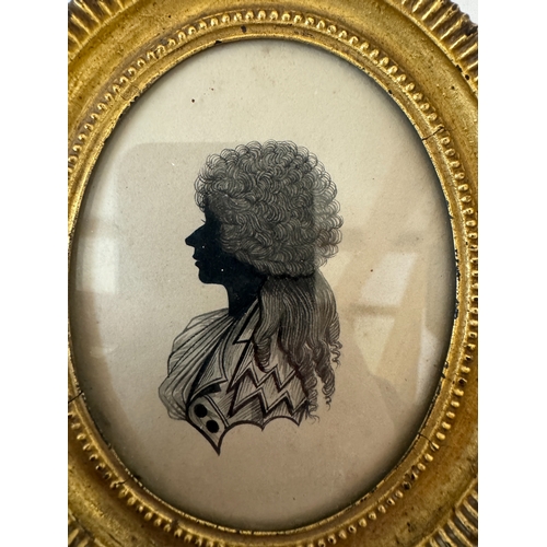 1701 - Style of Isabella Beetham - silhouette portrait of a lady in profile, 7.5 x 9.5 cm, in oval gilt fra... 