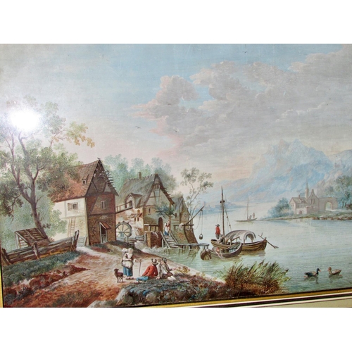 1710 - 19th century Continental school - A riverside landscape scene including figures with animals, boats ... 