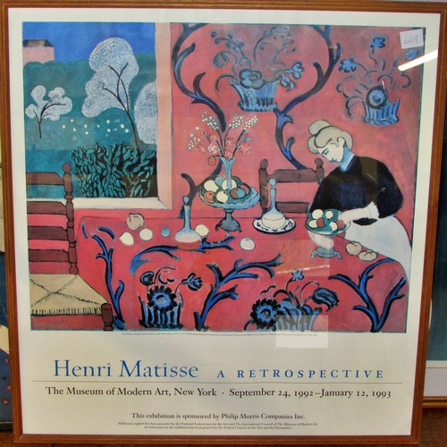 1716 - Six framed posters and prints to include: 'Henry Matisse - A Retrospective' at The Museum of Modern ... 