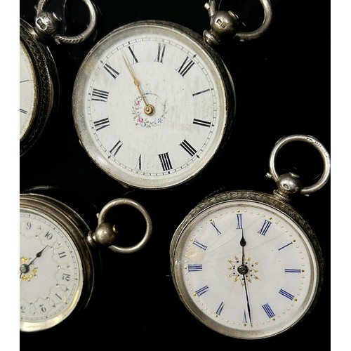 423 - Four 19th century fob / pocket  watches, three in silver, one silver plate, all key wound (4)