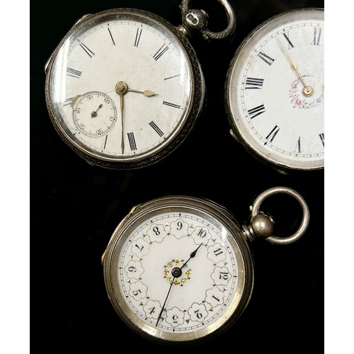 423 - Four 19th century fob / pocket  watches, three in silver, one silver plate, all key wound (4)