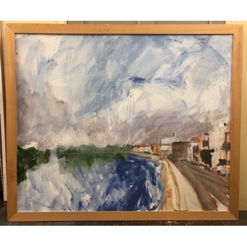 1608 - Michael Strain (1938 - 2022) - View from Barnes Bridge, signed and inscribed 'Midnight Badajos' vers... 