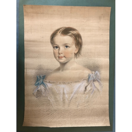 1642 - 19th Century School - A half-length portrait of a young child, unsigned, pencil and pastel on paper,... 