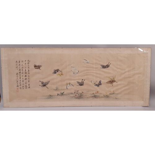 1578 - 20th Century Chinese painting depicting butterflies and flowers, with calligraphic inscription beari... 