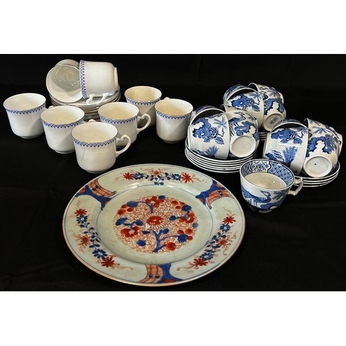 119 - A Japanese Imari export plate, Twelve Blue and white Wood & Sons coffee cans and saucers and other b... 