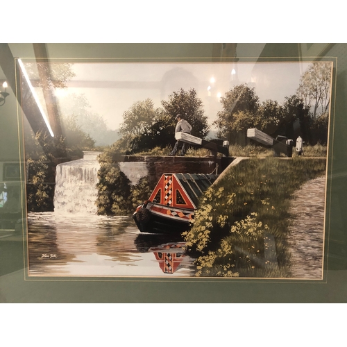 1662 - After Alan Firth - Five photograph prints of paintings of canal boats, all signed in print, varying ... 