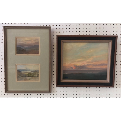 1669 - Roy Hewish (Local Artist, b.1929) - Three landscape paintings to include: Sunset view, 25 x 21 cm, i... 