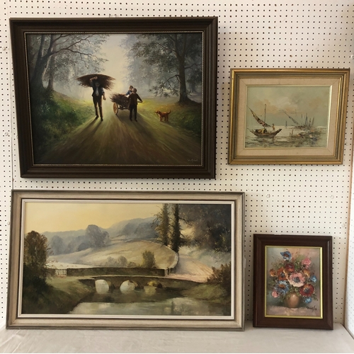 1692 - Four 20th century oil paintings by different artists, to include: E. J. Wilson - Country scene with ... 