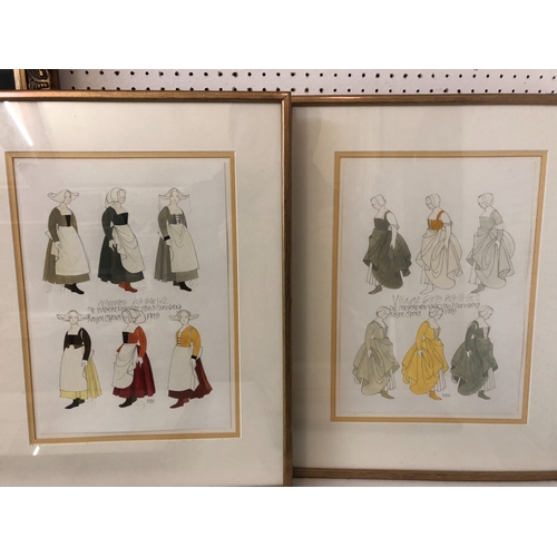 1695 - A group of eight drawings and prints, to include: a pair of theatre costume illustrations for 'Die M... 