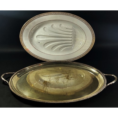 268B - A substantial silver plated oval drinks tray, with a prancing horse and Dieu et Droit armorial crest... 