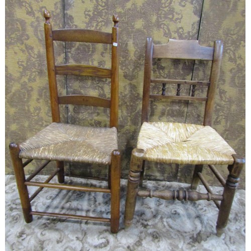 1078 - A set of seven matching early 20th century rush seat refectory dining chairs and a single similar, (... 