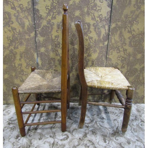 1078 - A set of seven matching early 20th century rush seat refectory dining chairs and a single similar, (... 