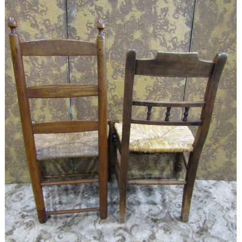 1078 - A set of seven matching early 20th century rush seat refectory dining chairs and a single similar, (... 