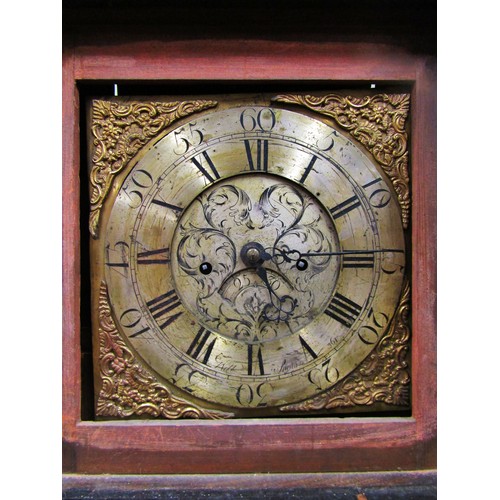 1355 - An 18th century oak longcase clock with black chinoiserie finish, with pagoda hood enclosing a squar... 