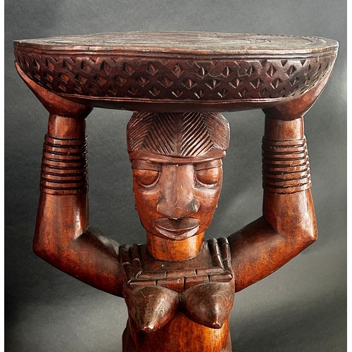 1735 - Attributed to the Fakeye group, a large Yoruba / Nigerian carved figural hardwood stool, in the form... 