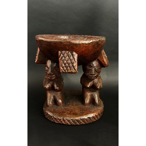 1740 - A group of African / likely Nigerian / Yoruba hardwood carvings to include a small bowl with figural... 