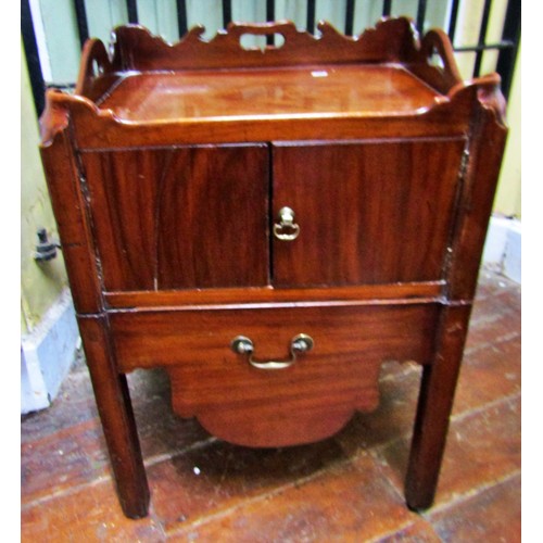 1372 - A Georgian mahogany tray top commode, enclosed by two doors on moulded supports, 56cm wide x 48cm de... 