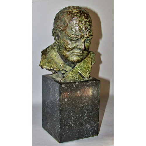 512 - Hamish Mackie (British, b.1973) Sir Winston Churchill, bronze sculpture bust on marble base, signed ... 