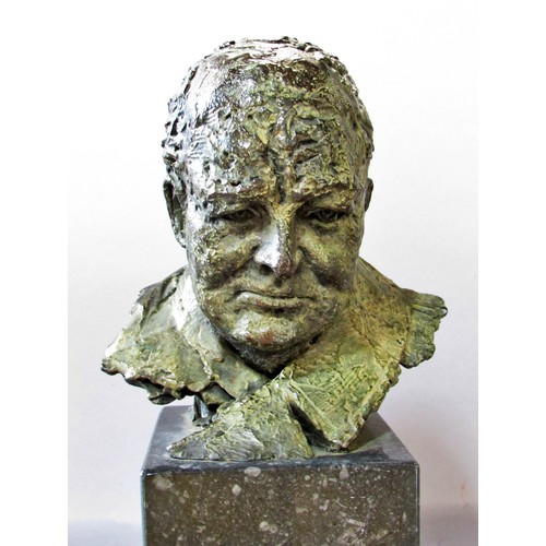 512 - Hamish Mackie (British, b.1973) Sir Winston Churchill, bronze sculpture bust on marble base, signed ... 