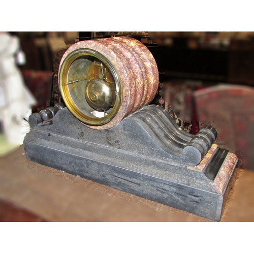 448A - A large Victorian polished slate and marble mantle clock, with applied presentation script