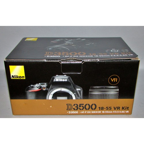 539 - A Nikon D3500 18-55 VR Kit Camera, as new in it’s original box and instruction manual.