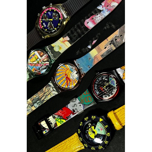 440 - A collection of 23 boxed Swatch Watches, to include examples in the Pop and Chrono series, other nov... 