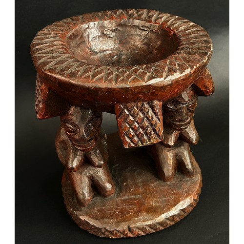 1740 - A group of African / likely Nigerian / Yoruba hardwood carvings to include a small bowl with figural... 