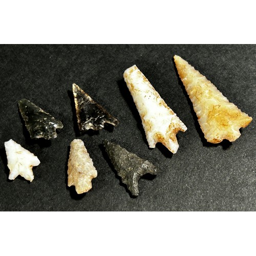 385 - An interesting and wide ranging collection of flint and other knapped hard stone arrowheads (qty)