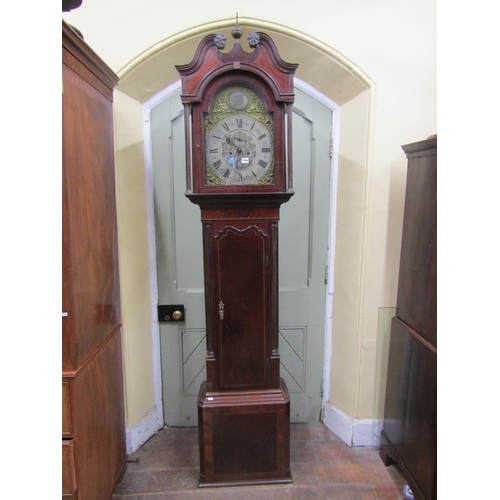 1354 - A Georgian mahogany longcase clock, the trunk with reeded column supports, the hood with swan neck p... 