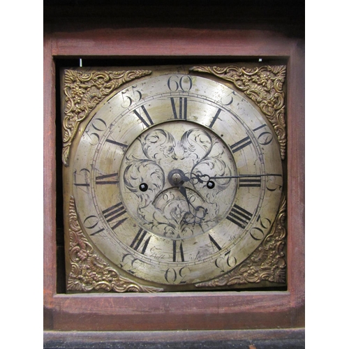 1355 - An 18th century oak longcase clock with black chinoiserie finish, with pagoda hood enclosing a squar... 